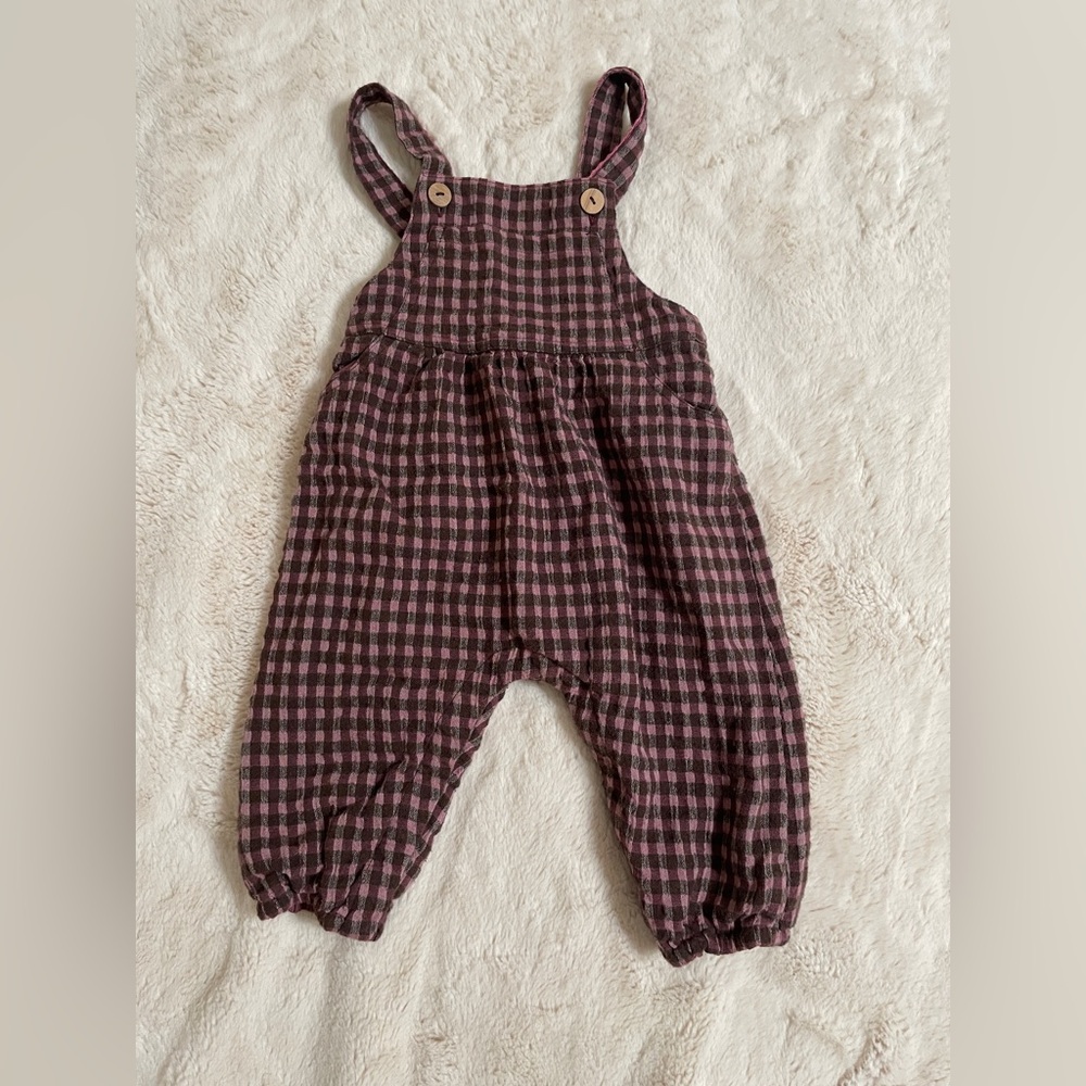 Zara Pink and Brown Plaid Kids Overalls